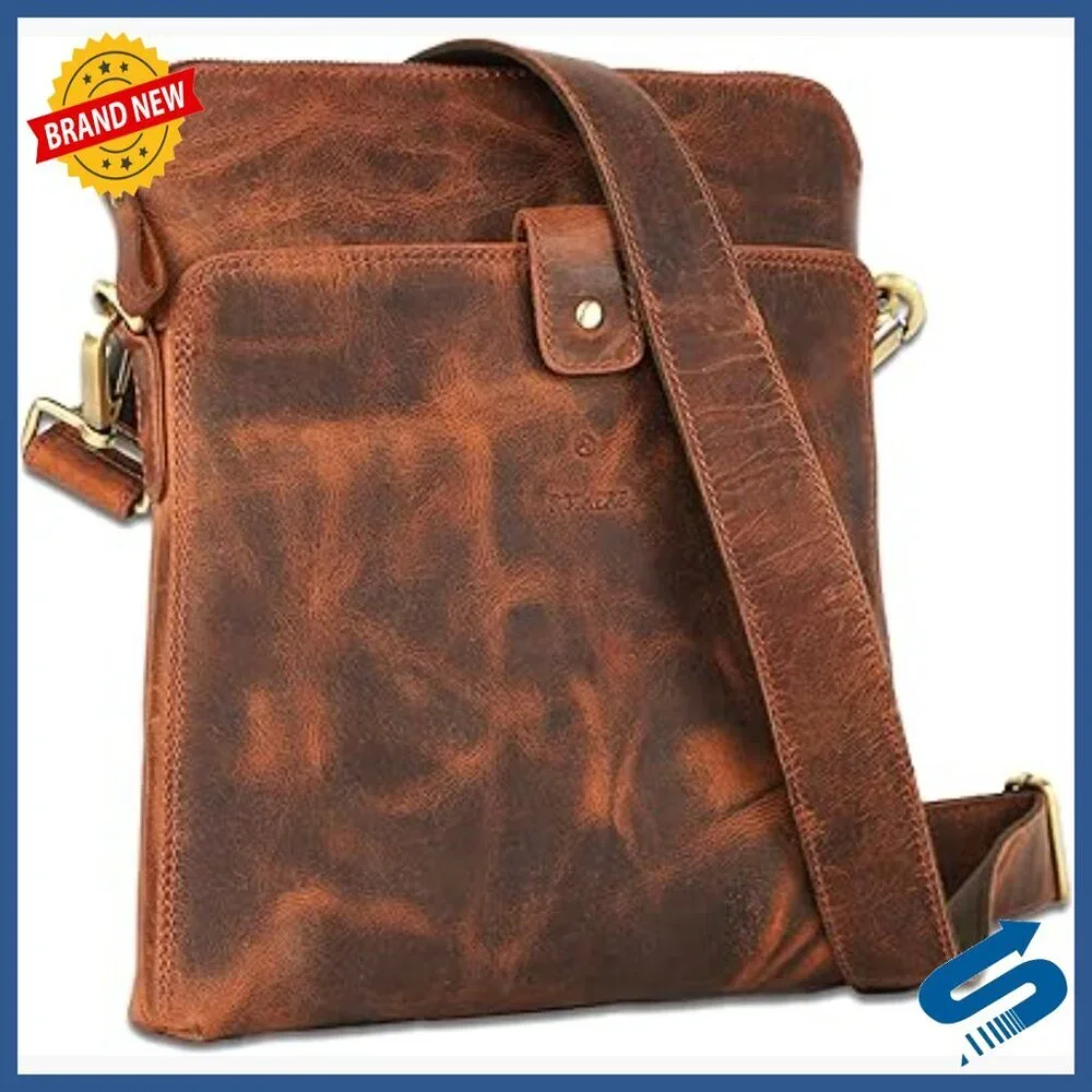 Genuine Leather Crossbody Messenger Bag Compact Travel Sling